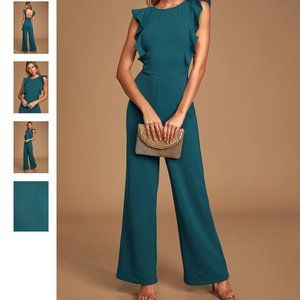 Lulus - Teal Blue - Wide-Leg Jumpsuit - US L